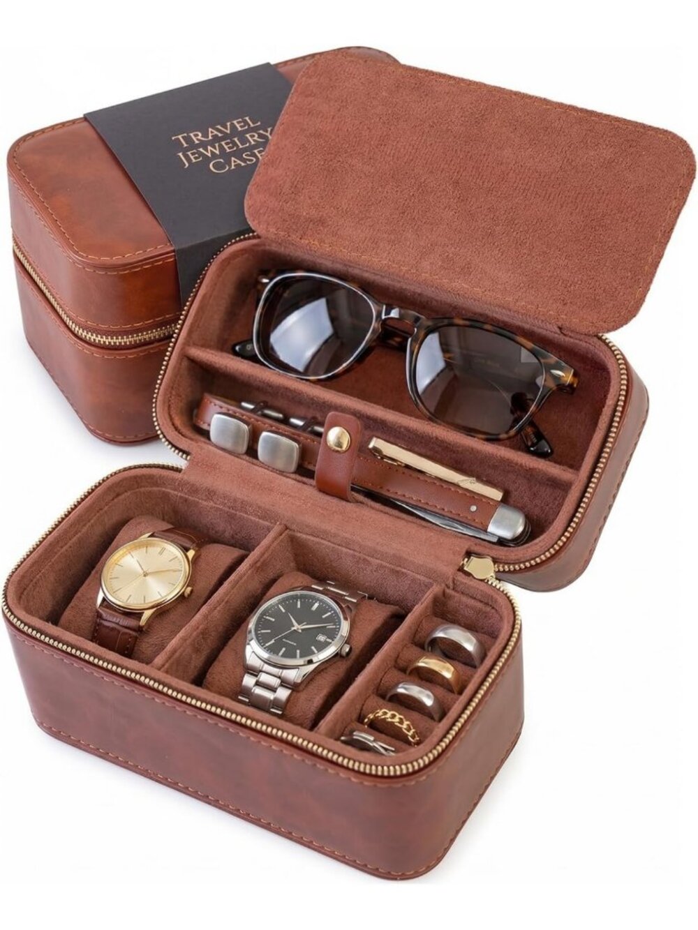 Luxury Travel Jewelry Case for Watches, Rings & Sunglasses - Compact Organizer